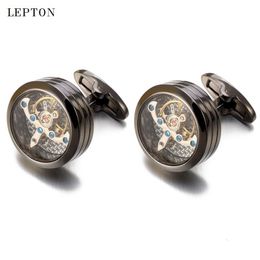 High quality Movement Tourbillon Cufflinks For Mens Wedding Groom Mechanical Watch Steampunk Gear Cufflinks Relojes Gemelos CJ1911207D