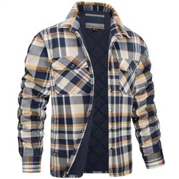 Men's Jackets Winter Plaid Cotton Jackets Lapel Soft Keep Warm Cardigan Plus Size Men Shirt Coat Quilted Lined Flannel Shirt Jacket 231102