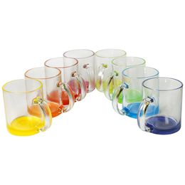 11oz sublimation Coloured clear glass tumbler Coloured bottom mugs blanks coffee cup with handle DIY printing Multicolor Z11