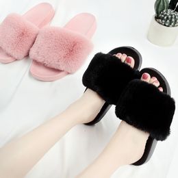 Slippers Women Autumn Winter Korean Style Cotton Slippers Female Song Jia Plush One Word Drag Anti-slip Outside Wearing Cloth Fur Shoes 230403