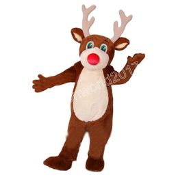 2024 Halloween Red Nose Deer Mascot Costume Cartoon Character Outfits Suit Adults Size Outfit Birthday Christmas Carnival Fancy Dress For Men Women