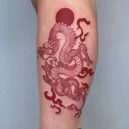 Temporary Tattoos Waterproof Temporary Tattoo Sticker Red Dragon Pattern Men's and Women's Arm Body Art Fake Tattoo Z0403