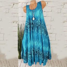Casual Dresses Plus Size Boho For Women Vestidos 2023 Fashion Summer Sleeveless Floral Print Midi Dress Loose Tank Sundress Robe