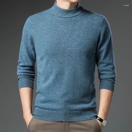 Men's Sweaters Sheep Wool Solid Sweater 2023 Autumn & Winter Mock Neck Knit Clothes Pure Male Jumper Long Sleeve