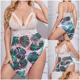 Bras Sets Womens Fun Underwear Printed Sexy Two Piece Lingerie For Women Stockings Thong Drop Delivery Apparel Dheih