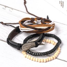 Charm Bracelets Simple Woven Adjustable Leather Bracelet Men DIY Multi-layer Beaded Cowhide For And Women's Accessories