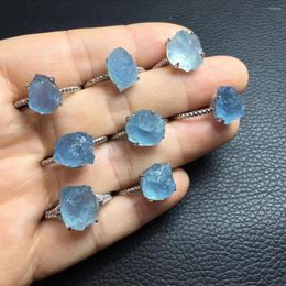 Cluster Rings 1 Pc Fengbaowu Natural Raw Aquamarine Ring 925 Sterling Silver Crystal Reiki Healing Stone Fashion Jewelry Gift For Women