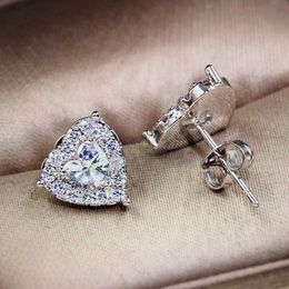 Fashion Micro Pave Heart Shape Rhinestone Stud Earrings Bling CZ Stone Ear For Women Jewelry