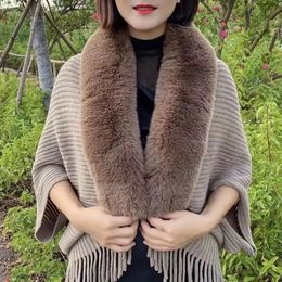 Scarves Rabbit Fur Women's Shawl Luxury Knitted Tassel Banquet Shawl Hot Bat Sleeve Winter Scarf Cardigan New in Government 231103