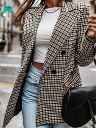 Women's Suits Blazers Plaid Blazer Jacket Women Spring Autumn Long Sleeve Casual Slim Blazers Khaki Woman Coats Fall Elegant Office Suit Coat 230403