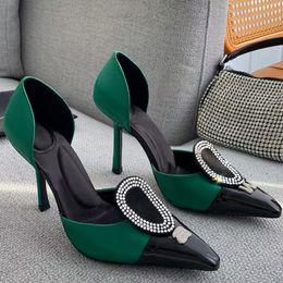 Designer Dress shoes Stiletto heel women Sandals Top quality Oval drill button decoration pumps Fashion Two color patchwork 9CM high heeled shoe 35-43 with box