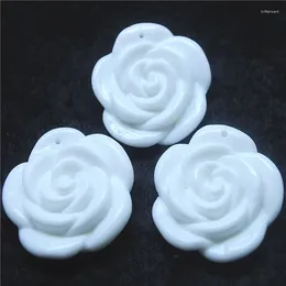 Pendant Necklaces 4PCS Women's Pendants White Jade Stone Carving Flowers Size 38MM For DIY Jewelry Designs Accessories S