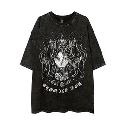 Men s T Shirts Oversized Gothic Cats Vintage Grunge Y2k Anime T Shirts Men Retro T shirts Harajuku Streetwear Hip Hop Summer Cotton Tops Tees 230403