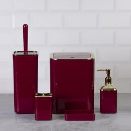 Bath Accessory Set OceanLand Gold Series Square Bathroom Of 5 Dustbin Toilet Brush Toothbrush Holder Liquid Solid Soap Dispenser Hard