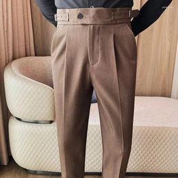 Men's Suits Temperament High Waisted Suit Pants For Men Solid Colour Casual Business Dress Versatile Wedding Office Social Trousers 38