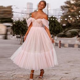 Party Dresses Arrival Light Pink A Line Cocktail Off Shoulder Sweetheart Tiered Tulle Ruffles Length Formal Evening Gown