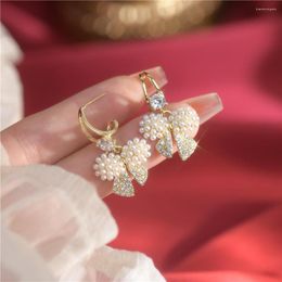 Hoop Earrings Micro Inlay Zircon Sweet Bowknot Studs High Temperament Daily Light Luxury Niche Design Sense Delicate Adorn Article