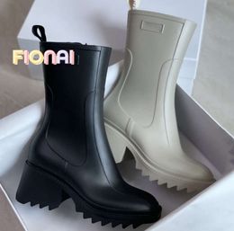 Rain Boot Women Betty Boots Thick Bottom Non-Slip Booties PVC Rubber Beeled Tall Knee-high Platform Black Waterproof Welly Shoes Outdoor Rainshoesbv