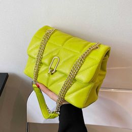 Shoulder Bags Kiwi Green Summer Pu Leather Flap Crossbody for Women Luxury Solid Colour Handbags Chain Purses 230322