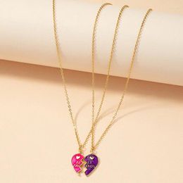 Chains 2Pcs/set Purple Red Friends Necklaces Heart Broken Stitching Pendant Chain BFF Friendship Jewellery For Girls Women Couple