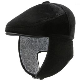 Berets HT3352 Beret Cap Thick Warm Autumn Winter Hats With Ear Flaps Men Sboy Flat Male Octagonal Hat