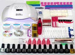 Manicure Set Choose 1210 Colours Gel Polish Base Top Coat Nail Kit 36w48w54w Uv Led Lamp Electric Manicure Handle Nail Art Set7730734