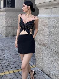 Women's Tanks Fashion Item Sexy Black Color Shining Diamonds Butterfly Design Tank Top Woman Birthday Party Outfit Club Vestido