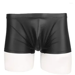 Underpants Fashion Sexy Men PU Leather Erotic Lingerie Stage U Convex Pouch Black Patent Boxers Shorts Underwear Plus Size 5XL