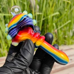 glass smoking pipe Dry Herb Lollipop Thick Smoking Pipe Spoon Unique Smoking Piece 4.8 inch Wig Wag Dry Hand Pipe Crushed Opal Beads Swirls