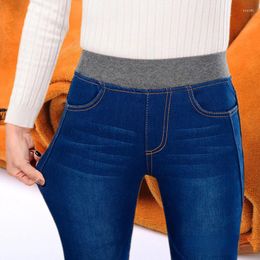 Women's Jeans Winter Thick Velvet Fleece Warm Women Elastic High Waist Skinny Mom Stretch Female Denim Pencil Trousers