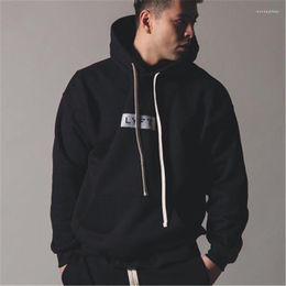 Men's Hoodies Fall Fashion Casual Men's Oversized Gym Pullover Sweater Loose Thick Round Neck Black Fitness Hooded Sports Top Streetwear