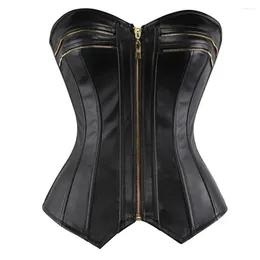 Bustiers & Corsets Fashion Black Faux Leather Corset Tops Steampunk Zip Sexy Overbust Waist Cincher Body Shaper Plus Size