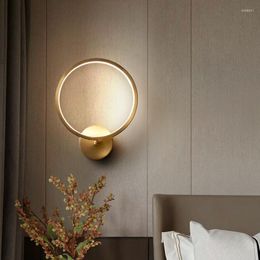 Wall Lamps Modern Copper LED Light Living Room Round Translucent Lamp Shade Bedroom Bedside Decoration Background Lights