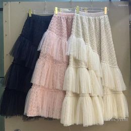 Skirts High Waist Puffy Skirt For Women 2023 Spring Summer Retro Patchwork Tulle Fairy A- Line Large Hem Long Ruffle Femme