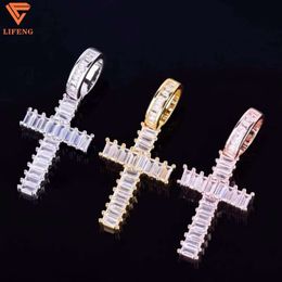 Hot Sale Iced Out VVS Moissanite Baguette Diamonds Hip Hop Style Fashion Jewelry S925 Pendants for Necklace Charm Cross Pendant