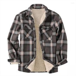 Men's Jackets Plaid Plus Fleece Jacket Men Winter Streetwear Turn-down Collar Thickened Shirt For Casual