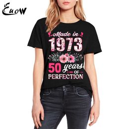 Womens TShirt EUOW Colored Cotton Vintage Made In 1973 Floral 50 Year Old 50th Birthday Gifts Women Casual Flowers Girl Clothing Print T Shirt 230403