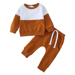 Clothing Sets Baby Boys Girls Outfits Suit Autumn Patchwork Colour Tops Solid Pants Two Piece Casual Sports Set For Kids Clothes
