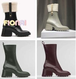 High Quality Women Betty Boots Pvc Rubber Beeled Platform Knee-high Tall Rain Boot Black Waterproof Welly Shoes Outdoor Rainshoes High67