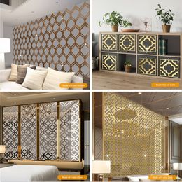 Wall Stickers 12pcsSet Sliver Hollow Pattern Mirror Acrylic Bedroom Decoration Decal Furniture Black Flower Decals 230403