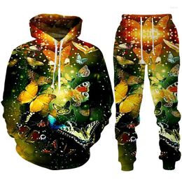 Men's Tracksuits Colourful Butterfly 3D Print Women Hoodies/Pants/Set Trendy Spring Autumn 2 Piece Sportswear Running Suit Female Casual