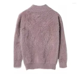 Women's Sweaters Mink Fleeced Sweater Half Turtleneck Female Long Sleeve Tops Casual Knitted Pullover Korean Fashion Winter Clothing Woman