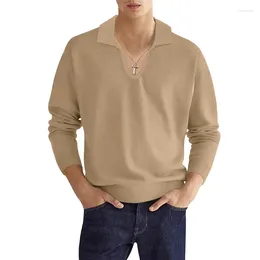 Men's T Shirts 2023 Autumn Polo V-Neck Casual Fit Long Sleeve Waffle T-shirt Cross Border Underlay Wear