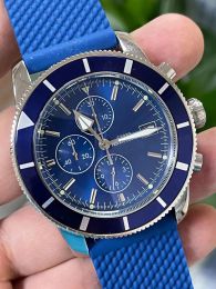 Mens Quartz Movement 44 Watch Dial Size Stainless Steel Case with Black Blue Rubber Fashion Men Business Wristwatches without Box Men Gifts