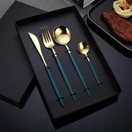 Dinnerware Sets 410 Stainless Steel Knife Fork And Spoon Gift Set Western Tableware Four-piece Box