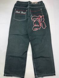 Women's Jeans Y2K Personalised letter street hip-hop jeans women loose wide-leg straight-leg pants men trend fashion Harajuku denim trousers 230403