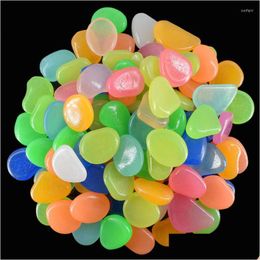 Garden Decorations 10/50Pcs Luminous Glowing Stones For Table Walkways Path Lawn Glow In The Dark Pebbles Decorati Dhzlx