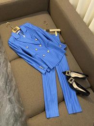 Two Piece Dress 2023 Celebrity Blue Suit Women's Fashion Autumn Temperament OL Professional Two-piece