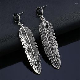 Stud Earrings Fashion Bohemia Black Earring For Women With Resin Stone Beads Metal Feather Long Brincos Boucle D'oreille Femme