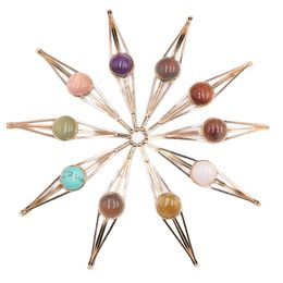 Fashionable Gold Alloy Hair Slide Clips With Colourful Natural Gemstone Beads For Womens